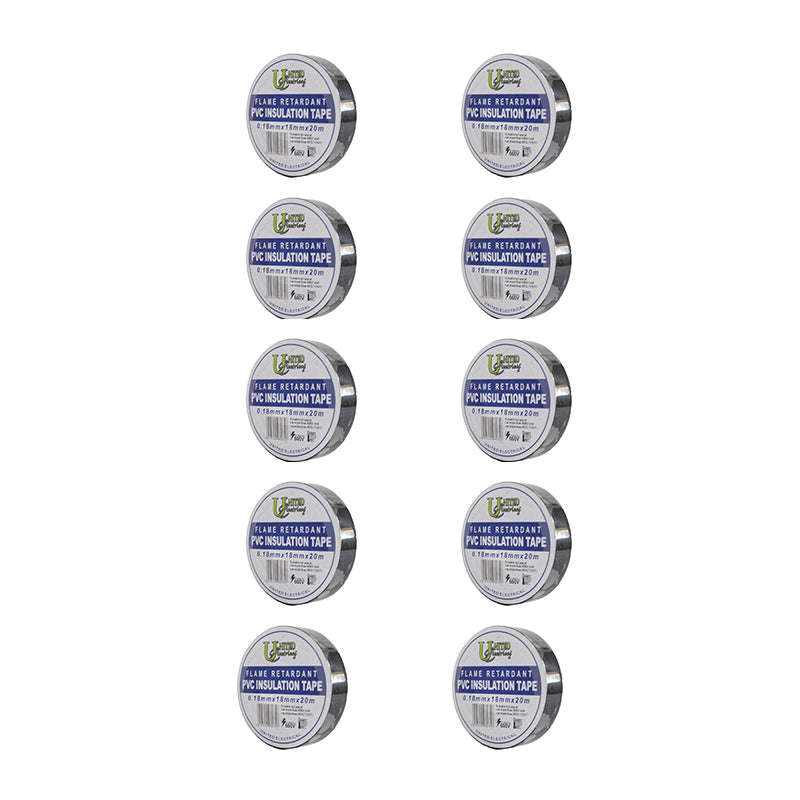 UNITED ELECTRICAL PVC Insulation Tape Black 0.18mm x 18mm x 20m ( 10 Pack )
