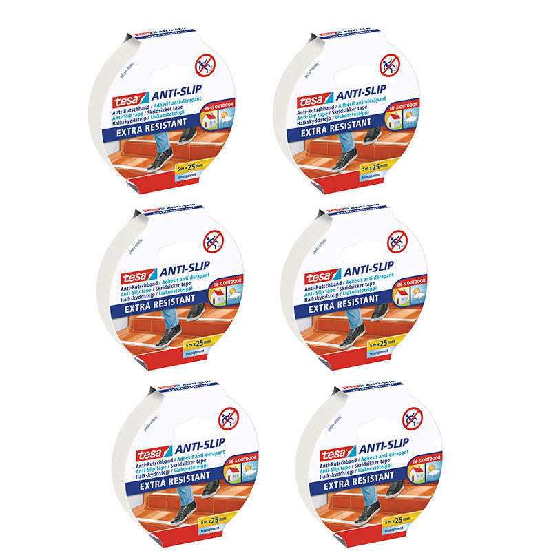 TESA Anti-Slip Tape Transparent 5m x 25mm - Extra Resistant ( 6 Pack )