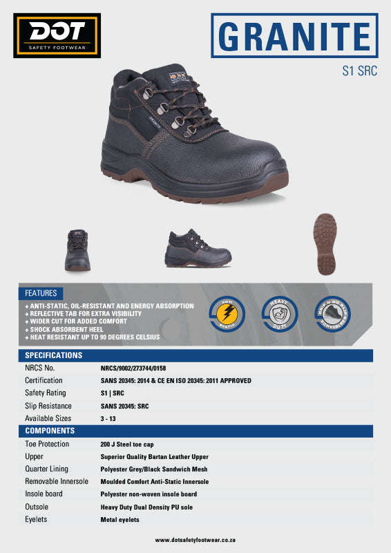 DOT Safety Boot Granite Oil And Acid Steel Toe Black SABS