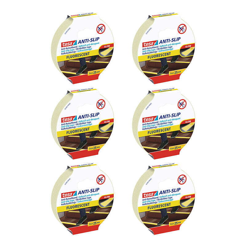 TESA Anti-Slip Tape Day Glow 5m x 25mm - Flourescent ( 6 Pack )