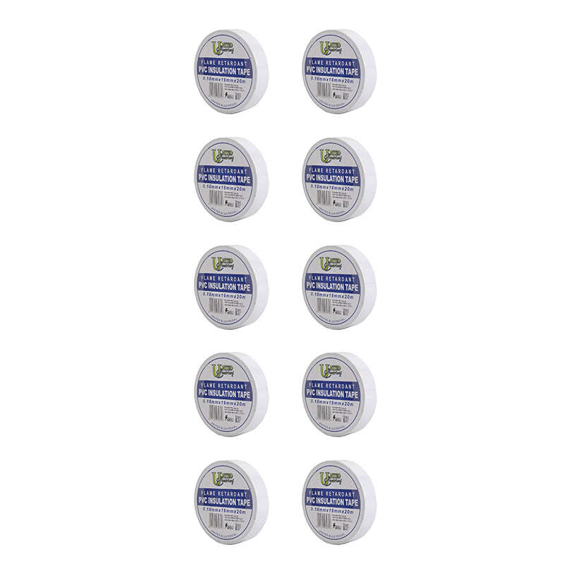 UNITED ELECTRICAL PVC Insulation Tape White 0.18mm x 18mm x 20M ( 10 Pack )