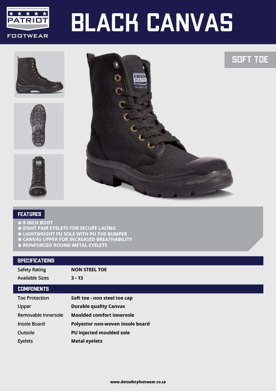 PATRIOT Black Canvas Security Boot Soft Toe