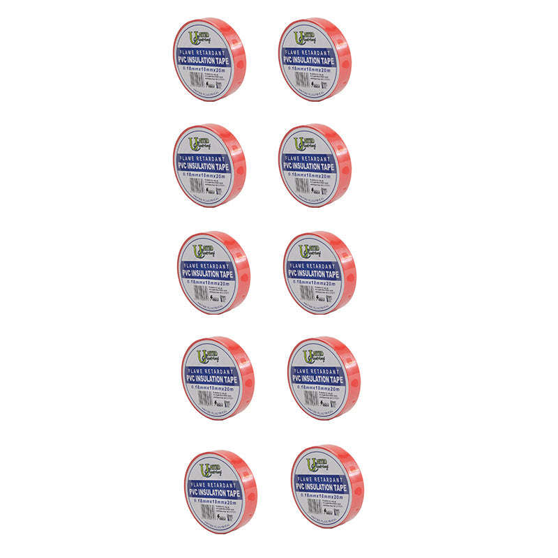 UNITED ELECTRICAL PVC Insulation Tape Red 0.18mm x 18mm x 20M ( 10 Pack )