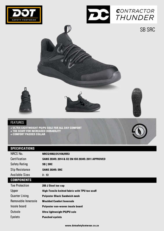 DOT Thunder Safety Shoe Steel Toe Ultra Lightweight Black