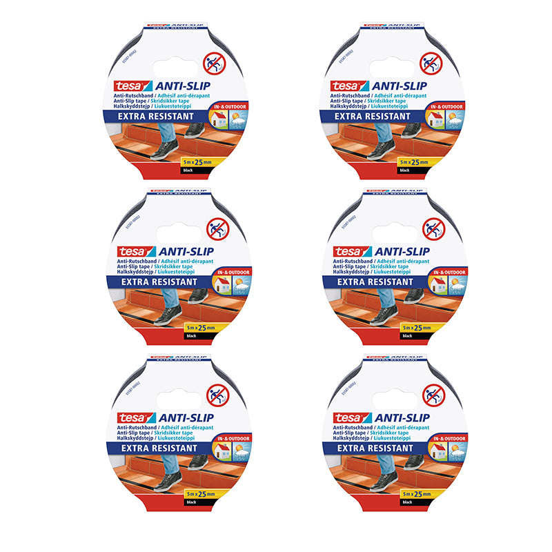 TESA Anti-Slip Tape Black 5m x 25mm - Extra Resistant ( 6 Pack )