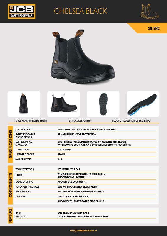 JCB Chelsea Black Steel Toe Men's Boot