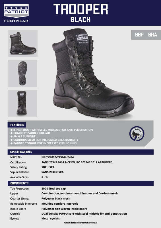 PATRIOT Trooper Black 8-Inch Safety Boots Steel Midsole