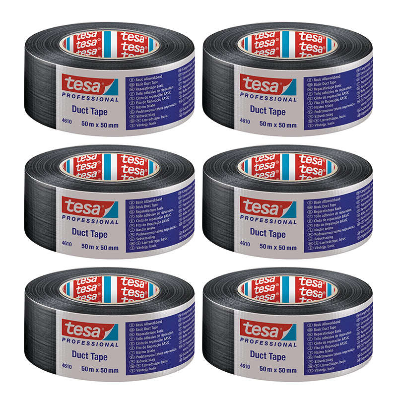 TESA Duct Tape 50m x 50mm Black ( 6 Pack )