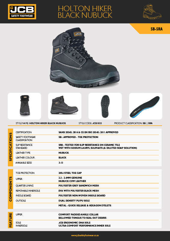 JCB Holton Hiker Black Nubuck Steel Toe Men's Boot