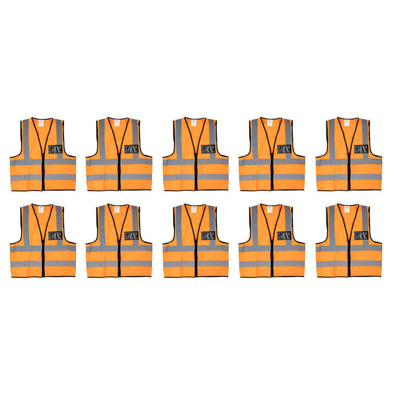 PIONEER SAFETY Vests Reflective Fluorescent Orange Zip Pocket Large ( 10 Pack )