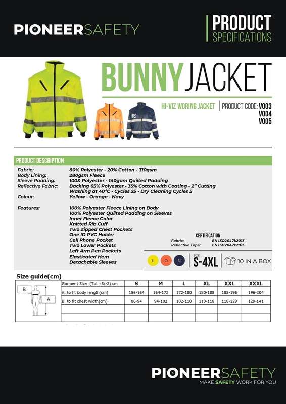 PIONEER SAFETY Bunny Jacket Detachable Sleeves Navy