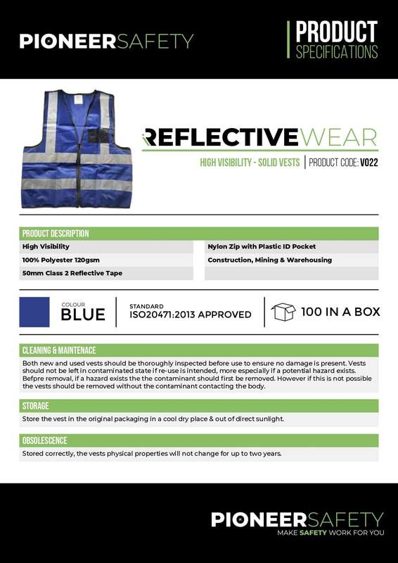 PIONEER SAFETY Vests Reflective Zip Id Pocket R/Blue
