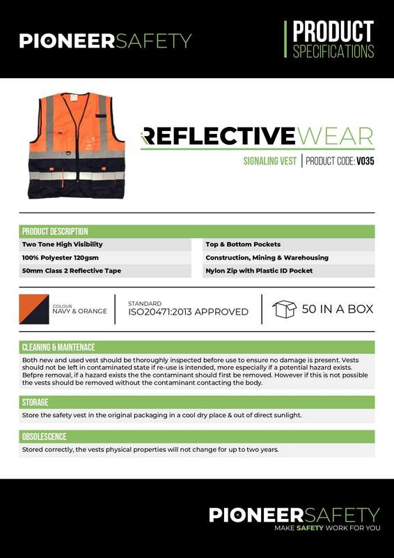 PIONEER SAFETY Vests Signaling With Zip Id Pocket Orange/Navy