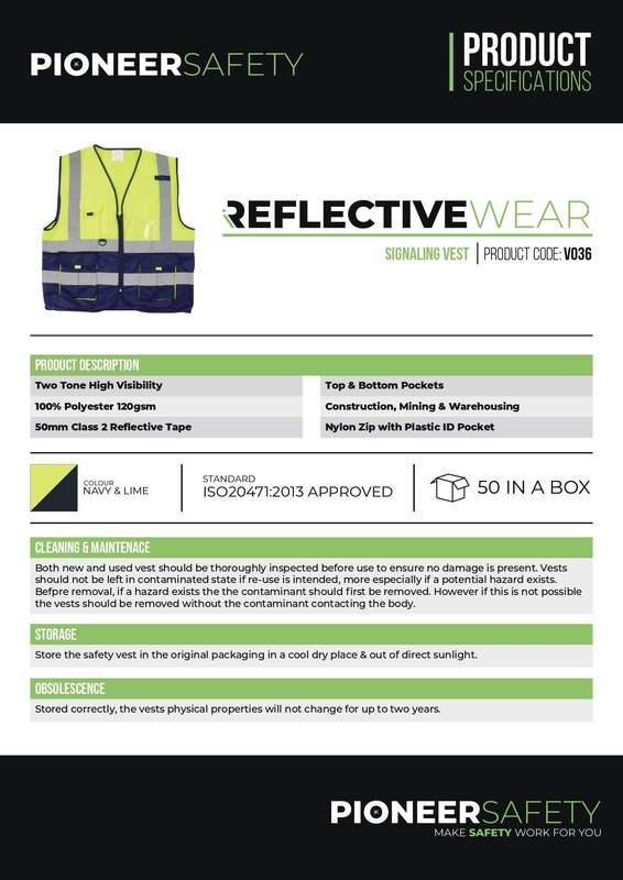 PIONEER SAFETY Vests Signaling With Zip Id Pocket Lime/Navy