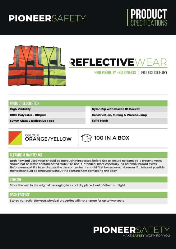 PIONEER SAFETY Vest Reflective Fluorescent Lime Medium Zip/Pocket