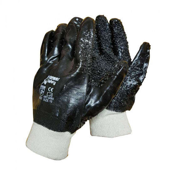 PIONEER Gloves Black Chip Palm Knit Wrist Grip and Abrasion Resistant Large