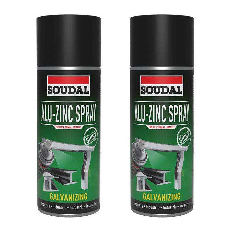 SOUDAL ALU-ZINC Galvanising Spray Professional Quality Industrial Use Shiny 400ML ( 2 Pack )