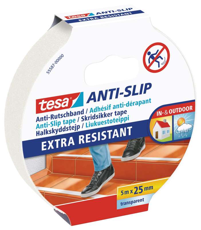 TESA Anti-Slip Tape Transparent 5m x 25mm - Extra Resistant ( 6 Pack )