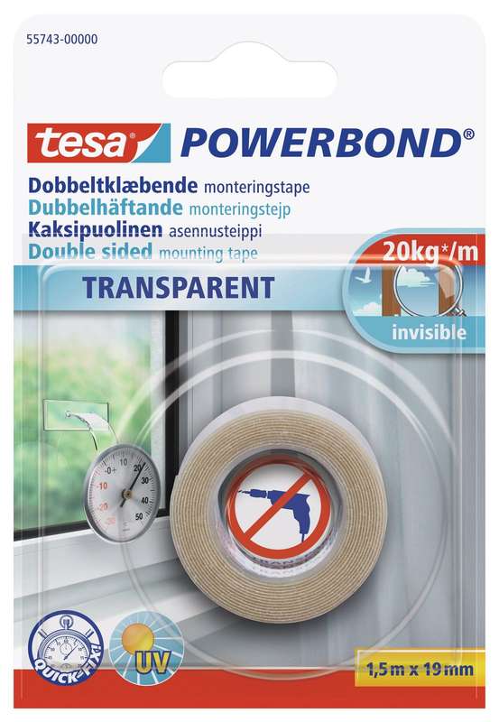 TESA Powerbond Mounting Tape Transparent 1.5m x 19mm