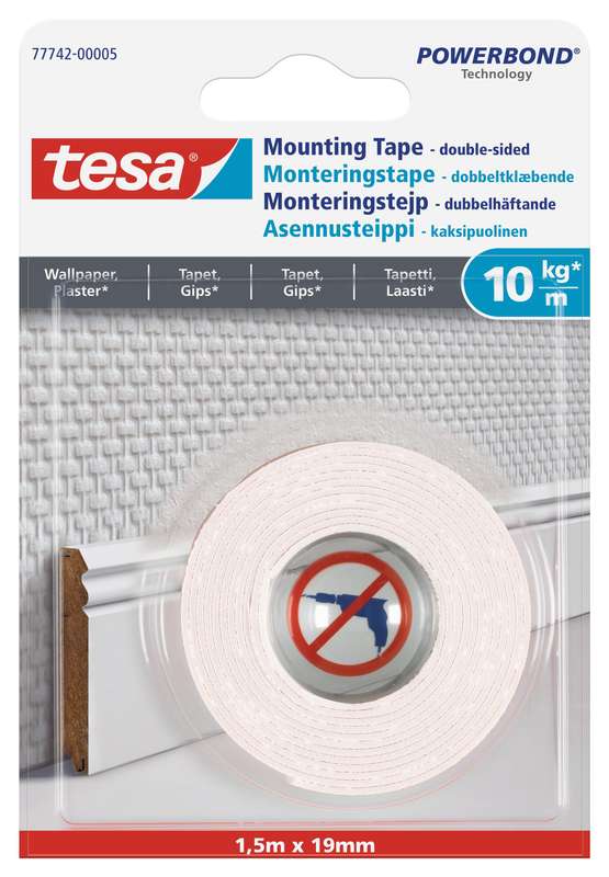 TESA Powerbond Mounting Tape Wallpaper And Plaster 1.5m x 19mm