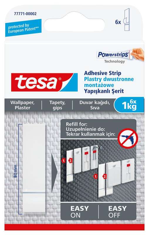 TESA Powerstrips Sensitive Surface 1kg 6 Adhesive Strips Wallpaper/Plaster