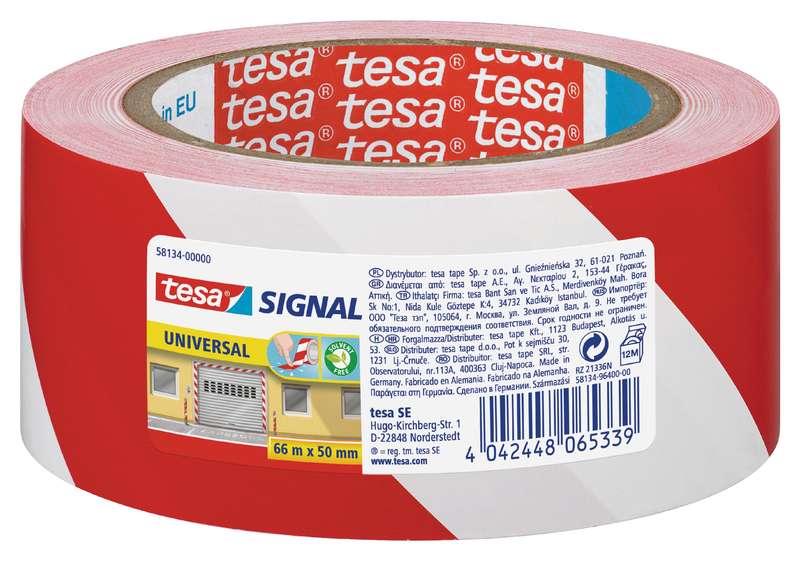 TESA Warning Marking Tape Universal 66m x 50mm Red-White