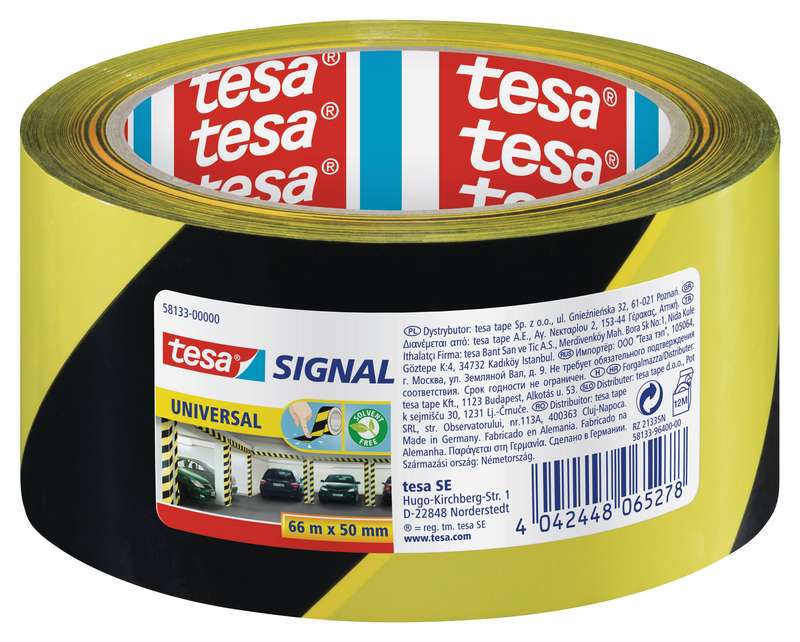 TESA Warning Marking Tape Universal 66m x 50mm Yellow-Black