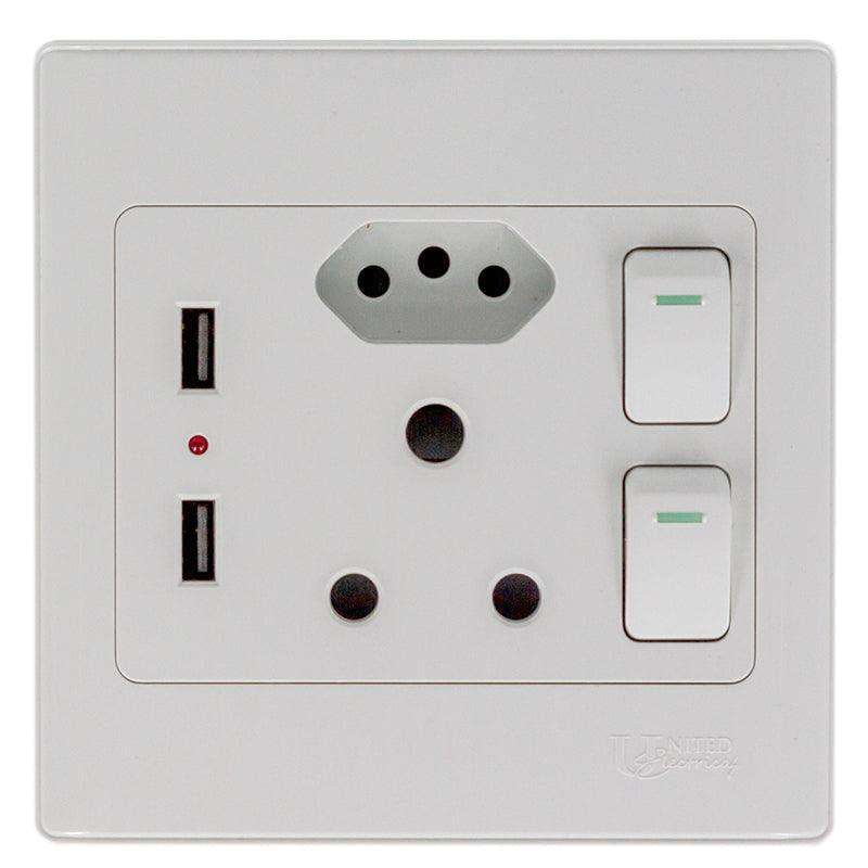 UNITED ELECTRICAL Double Wall Switch Socket With Euro + 2 USB Ports 4x4