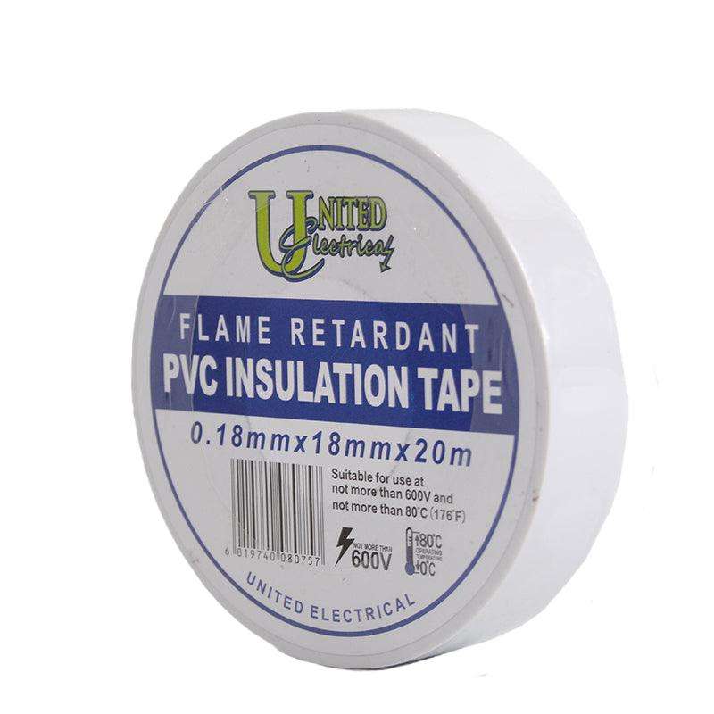 UNITED ELECTRICAL PVC Insulation Tape White 0.18mm x 18mm x 20M ( 10 Pack )