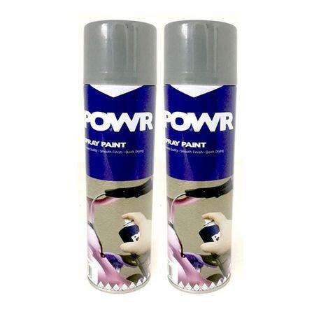 POWR Spray Paint Grey Silver 300ml ( 2 Pack )