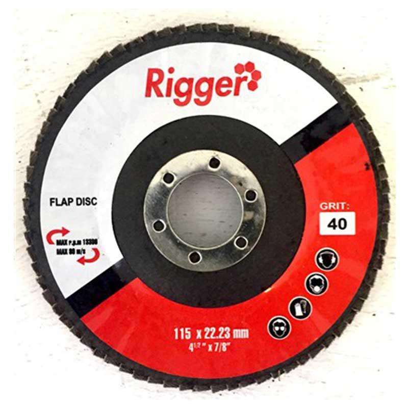 RIGGER Abrasive DIY Flap Disc 115mm x 22.23mm - 40 Grit