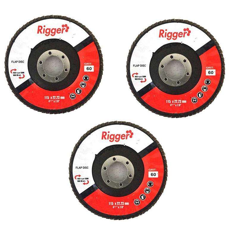 RIGGER Abrasive DIY Flap Disc 115mm x 22.23mm - 60 Grit ( 3 Pack )