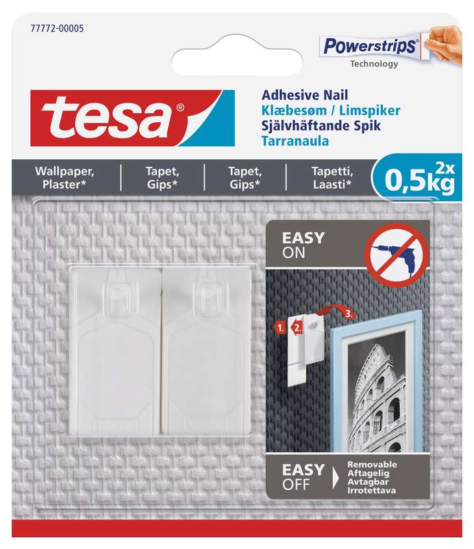 TESA Adhesive Nail 2x 0.5kg - Sensitive Surfaces - Wallpaper and Plaster