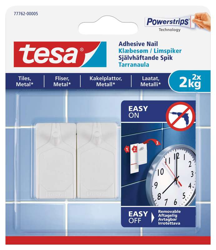 TESA Adhesive Nails 2x2kg - Smooth and Solid Surfaces - Tiles/Metal/Glass
