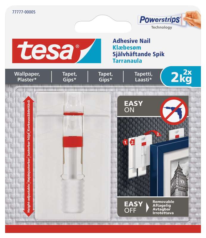 TESA Adhesive Nails Adjustable 2x2kg - Sensitive Surfaces - Wallpaper and Plaster