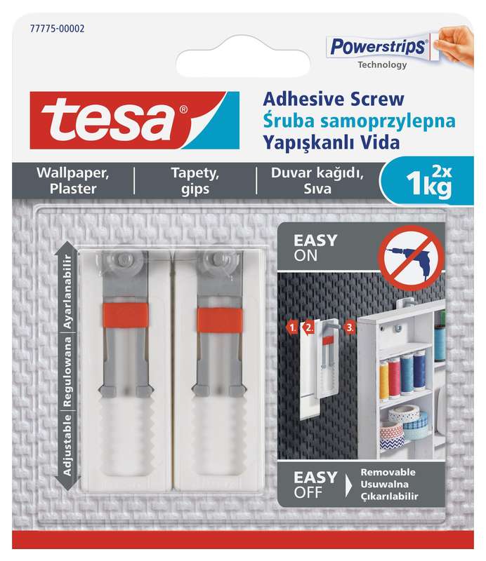 TESA Adhesive Screw Adjustable 2x1kg - Sensitive Surfaces - Wallpaper and Plaster