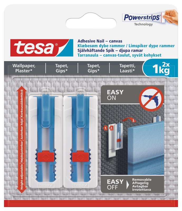TESA Adjustable Adhesive Nail Set For Canvas and Sensitive Surfaces - 2x1kg(per Nail)