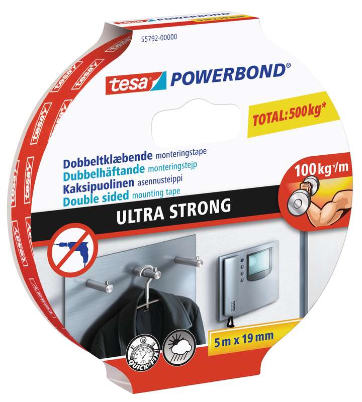 TESA Powerbond Ultra Strong Double Sided Mounting Tape 5m x 19mm