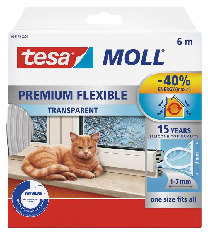 TESAMOLL Premium Flexible Transparent Draught Stopper 6m x 9mm