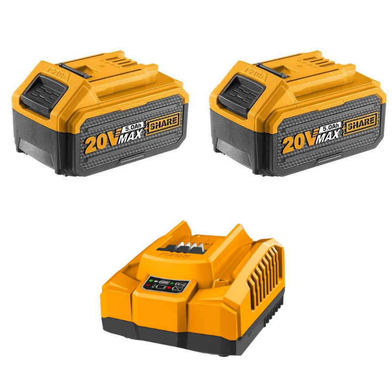 Ingco - 2 x Li-Ion Battery Pack (5.0Ah) with Super Fast Intelligent Charger