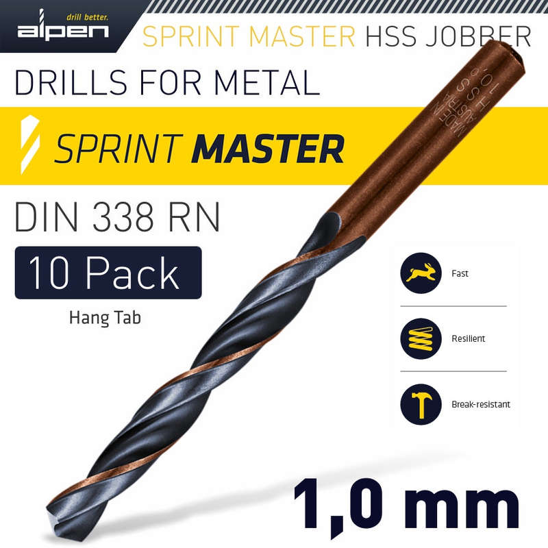 Alpen Hss Sprint Master 1.0Mm 10-Pack Hang Tag Din 338 Alpen Drill Bits - DEFAULT TITLE