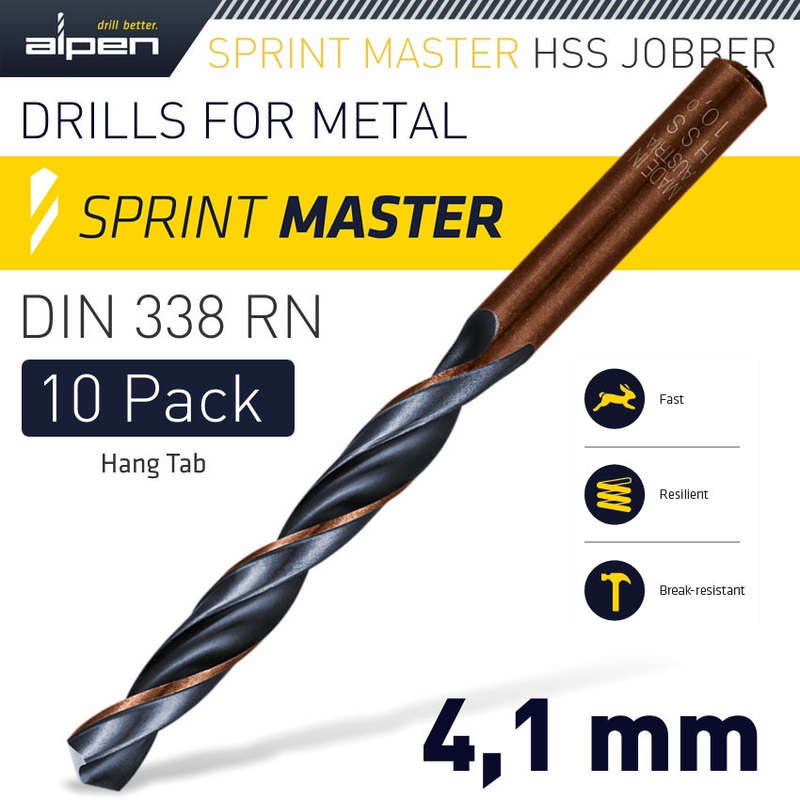 Alpen Hss Sprint Master 4.1Mm 10-Pack Hang Tag Din 338 Alpen Drill Bits - DEFAULT TITLE