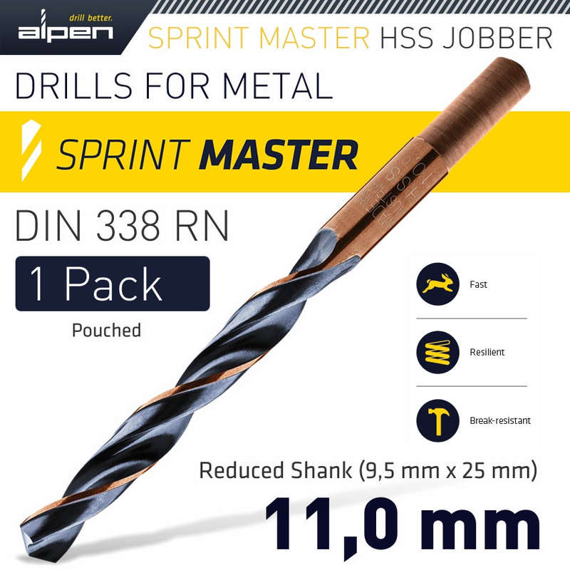 Alpen Hss Sprint Master 11.0Mm Red Shank 9.5Mm X1 Sleeved Din338 Alpen Drill - DEFAULT TITLE