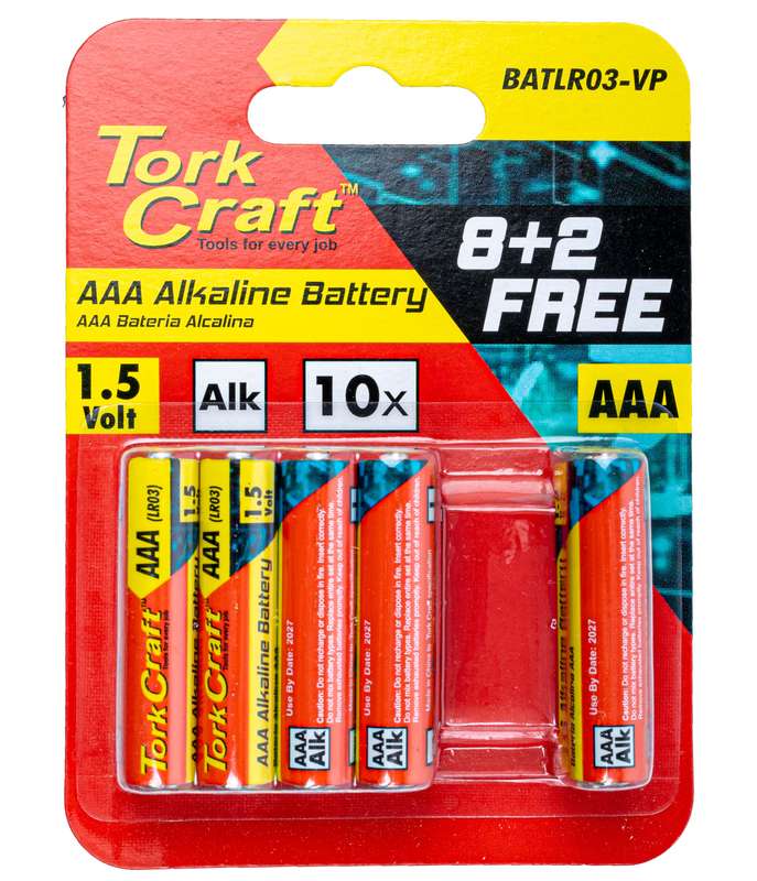 Tork Craft Battery Aaa 1.5V Value Pack 10 Pack 8 + 2 Free Carded Alkaline - DEFAULT TITLE