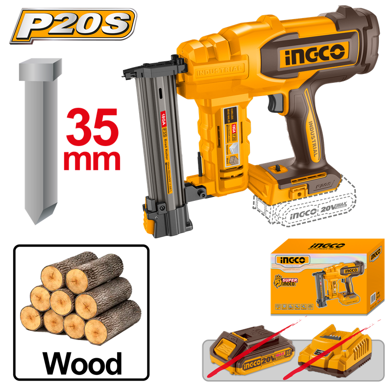 Ingco Cordless Brad Nailer 20V 35mm (Tool only)