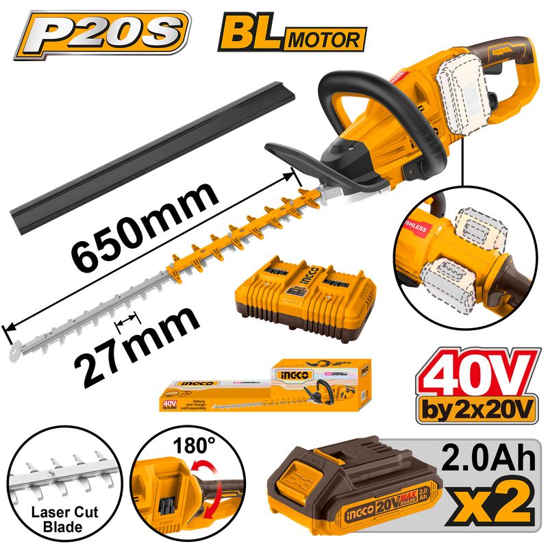 Ingco Cordless Hedge Trimmer 40V Kit P20s