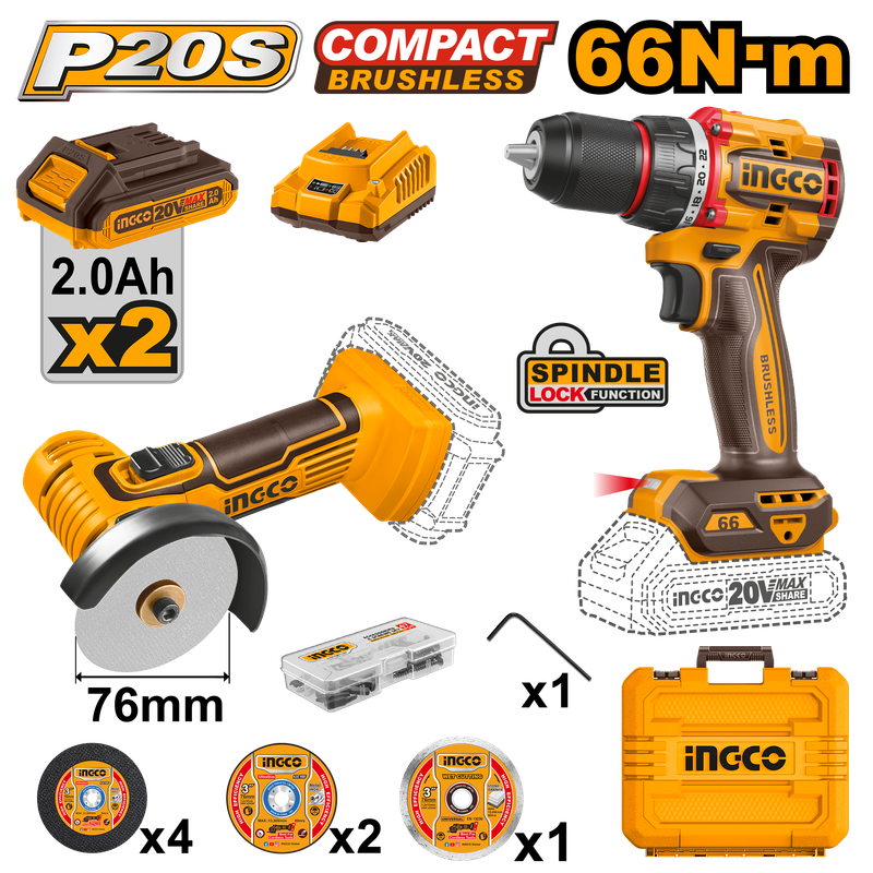 Ingco Cordless 66nm Impact Drill & Mini Cut Off Tool Combo Kit