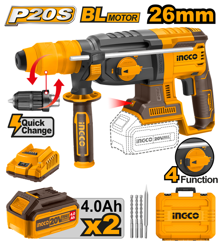 Ingco Cordless Rotary Hammer Drill 20V Kit