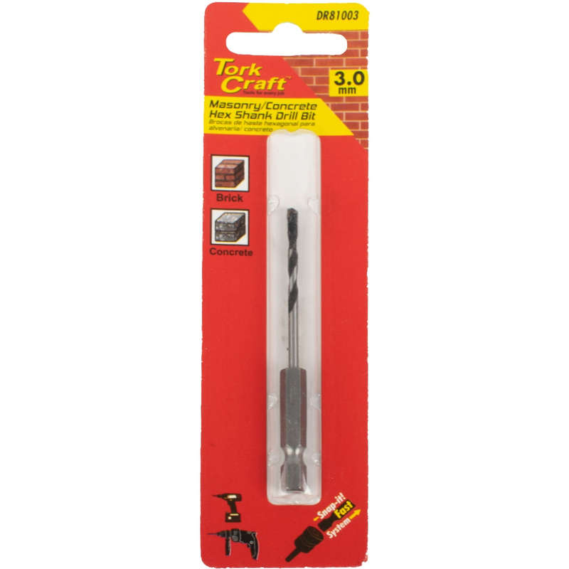 Tork Craft Drill Bit Masonry/Concrete 3.0Mm Hex Shank 1/Card - DEFAULT TITLE