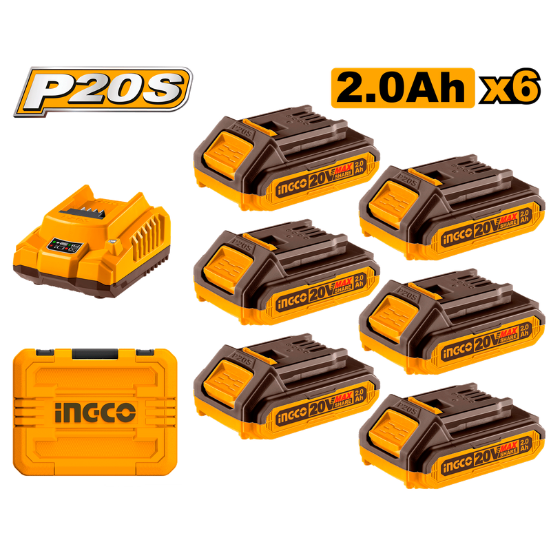 Special - Ingco 6X Li-Ion Battery Pack (2Ah) With Charger And Carry Case Kit